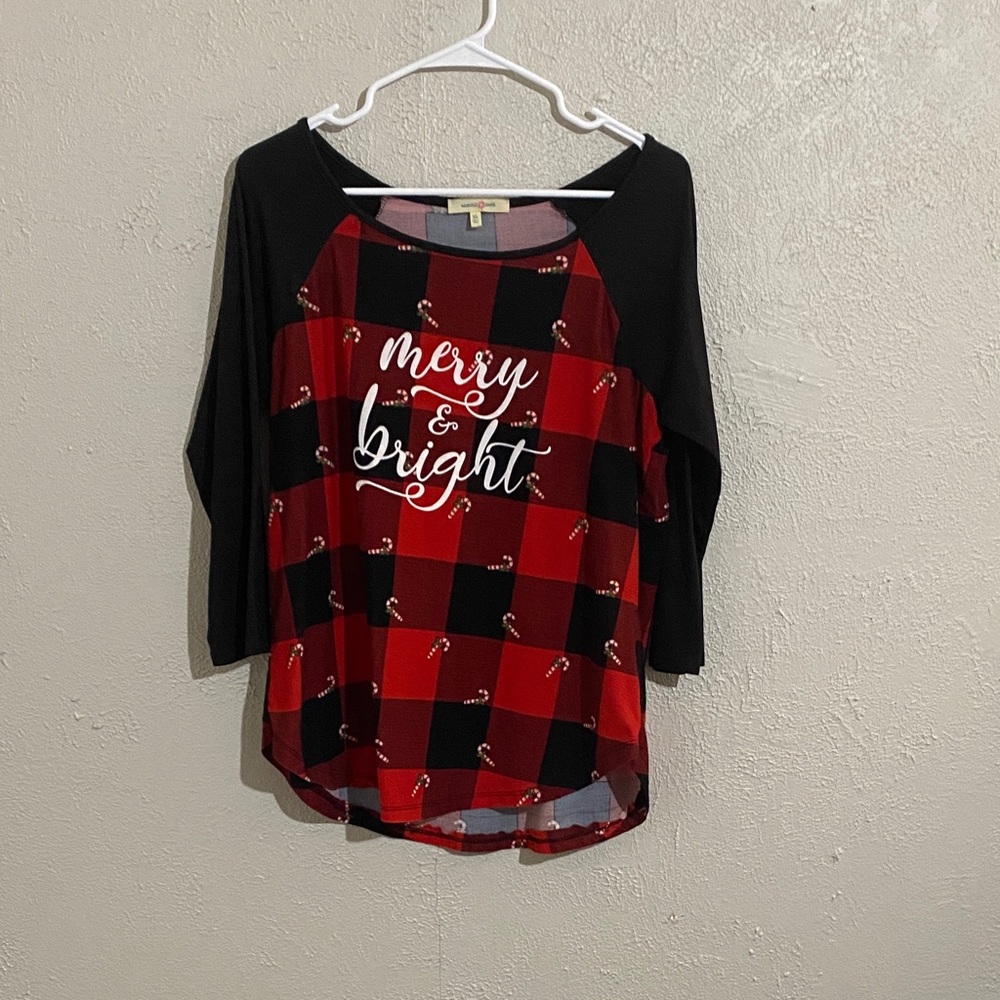 Wishful Park Red and Black Plaid Long Sleeve Top